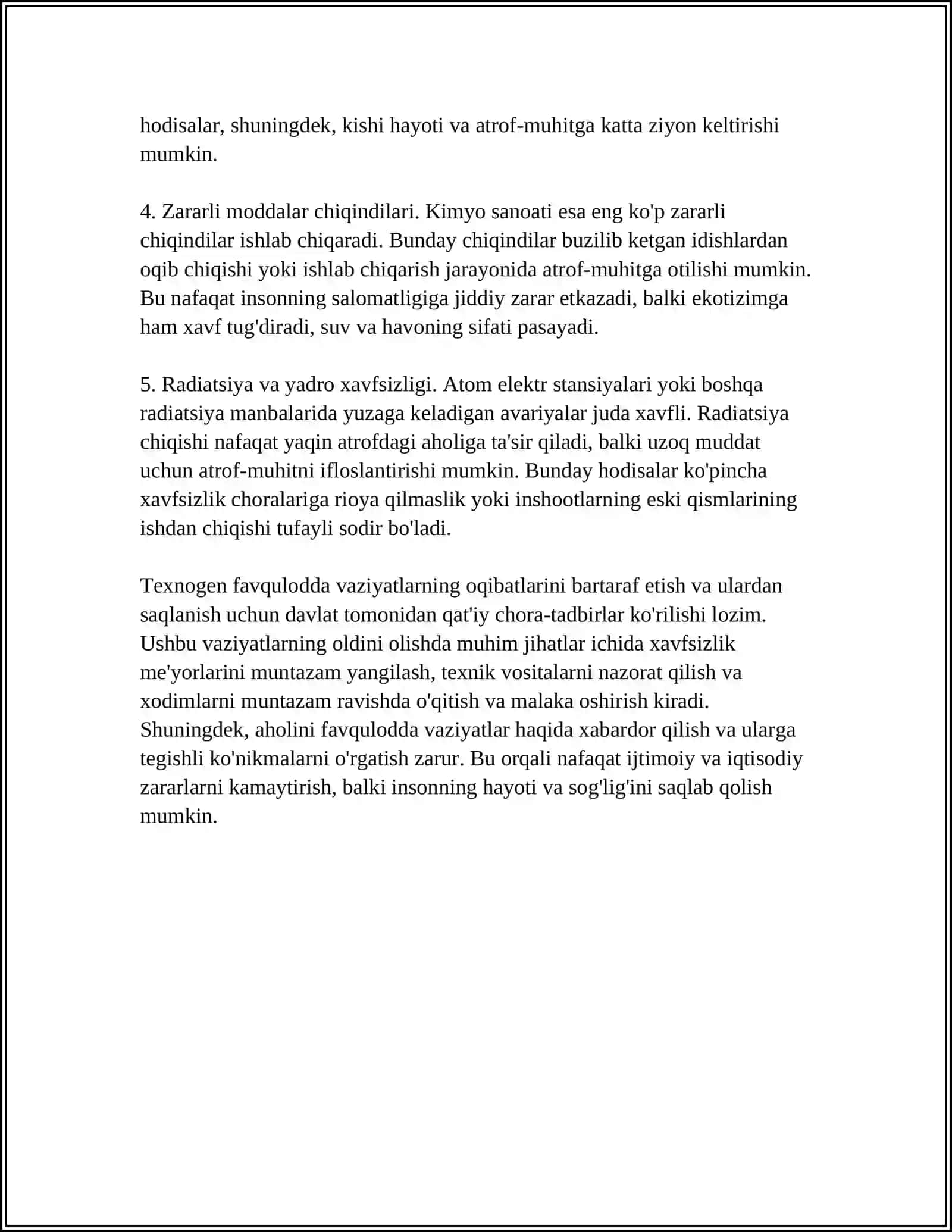 TEXNOGEN TURDAGI FAVQULODDA VAZIYATLAR VA ULARNING OQIBATLARI 4