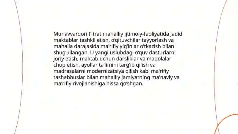 Jadid ma'rifatparvarlarining oʻlka ijtimoiy-ma'naviy hayotda tutgan oʻrni (Munavvarqori Fitrat Abdulla Avloniy Behbudiy) 4