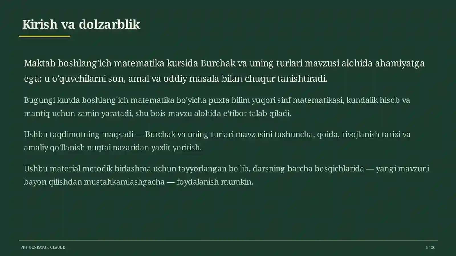 Burchak va uning turlari (4-sinf) 4