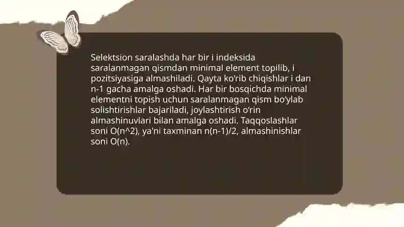 Joylashtirish usulida saralash algoritmlari 4
