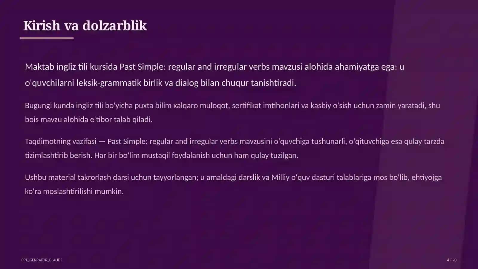Past Simple: regular and irregular verbs (6-sinf) 4