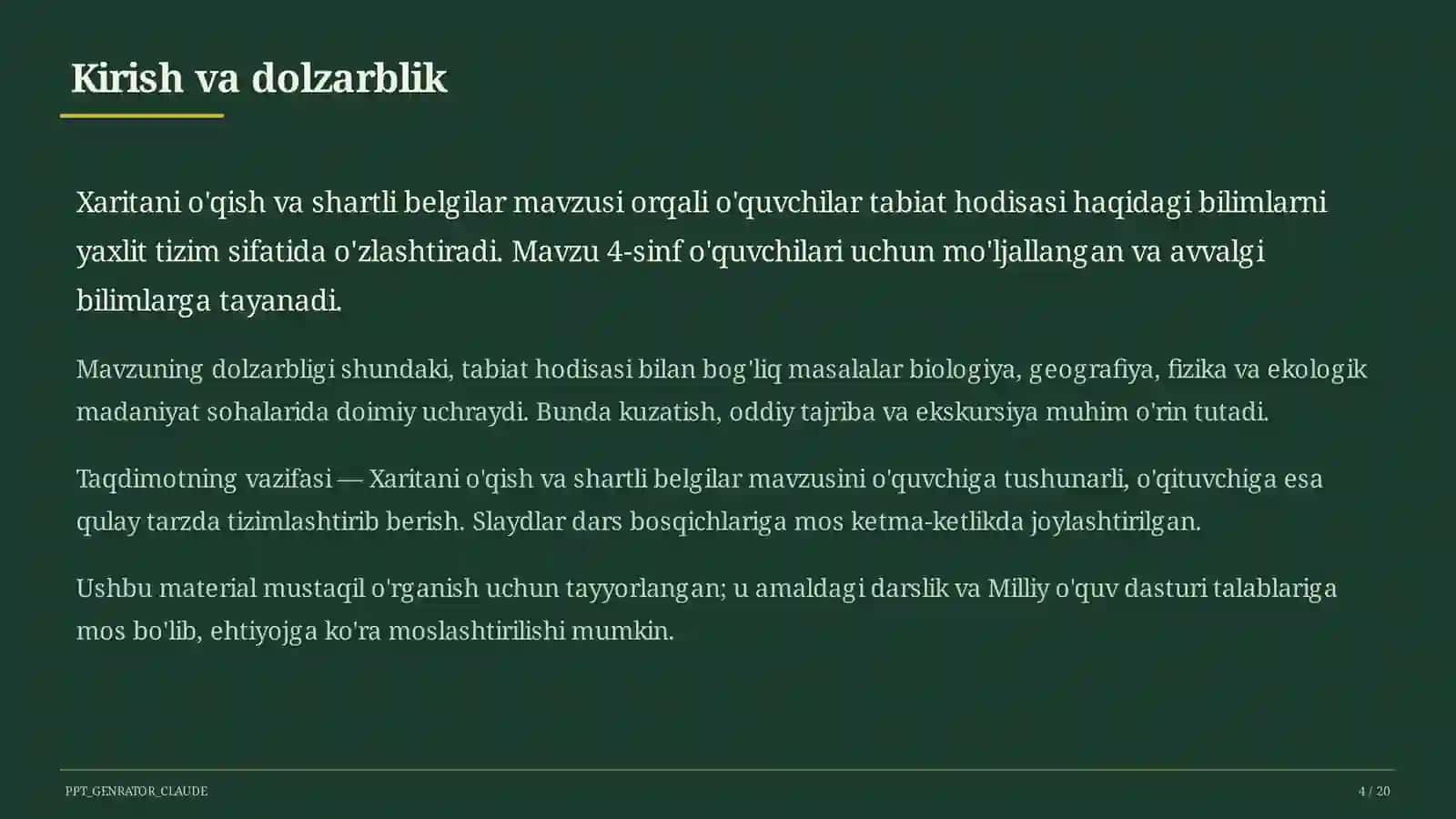 Xaritani o'qish va shartli belgilar (4-sinf) 4