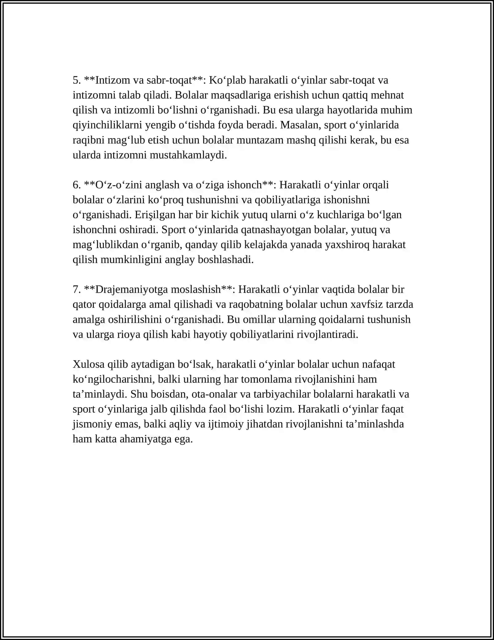 MUSTAQIL ISH Mavzu: HARAKATLI OʻYINLAR JISMONIY MADANYATINI TARBIYALASHNING ASOSIY METODI VA VOSITASI SIFATIDA 4