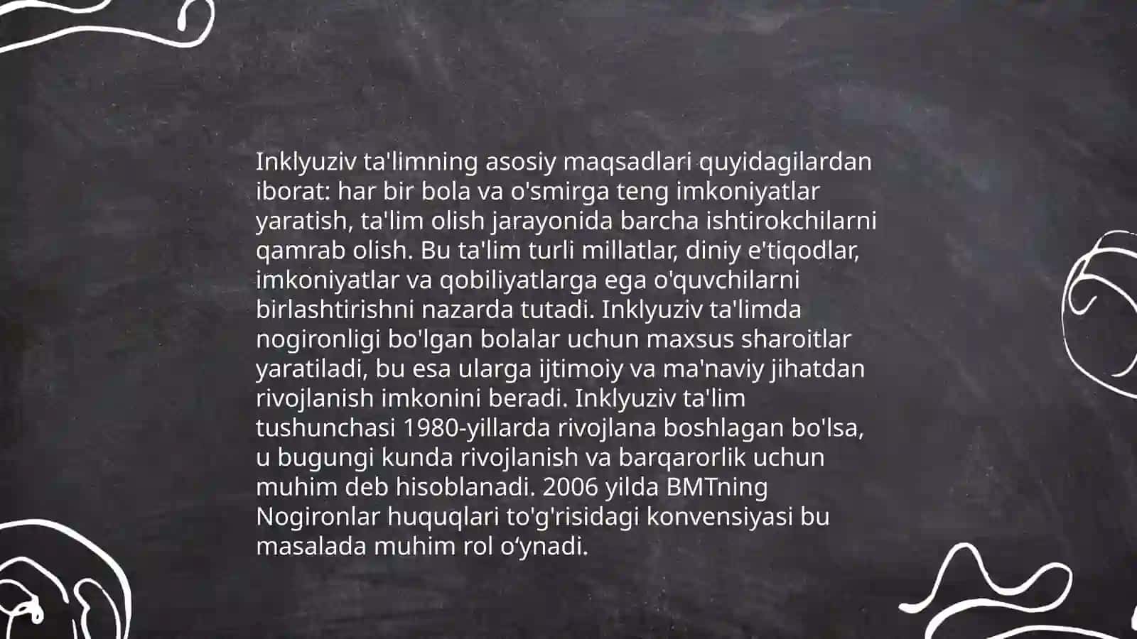 Alohida talim ehtiyojlari bolgan shaxslarni inklyuziv talim konsepsiyasining mohiyati va asosiy qoidalari 4