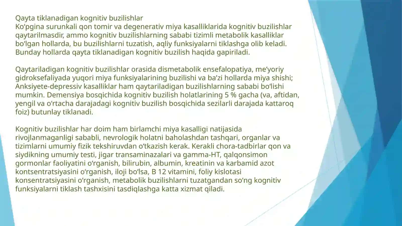 Kognitiv buzilishlar. Alsgeymer kasalligi 4