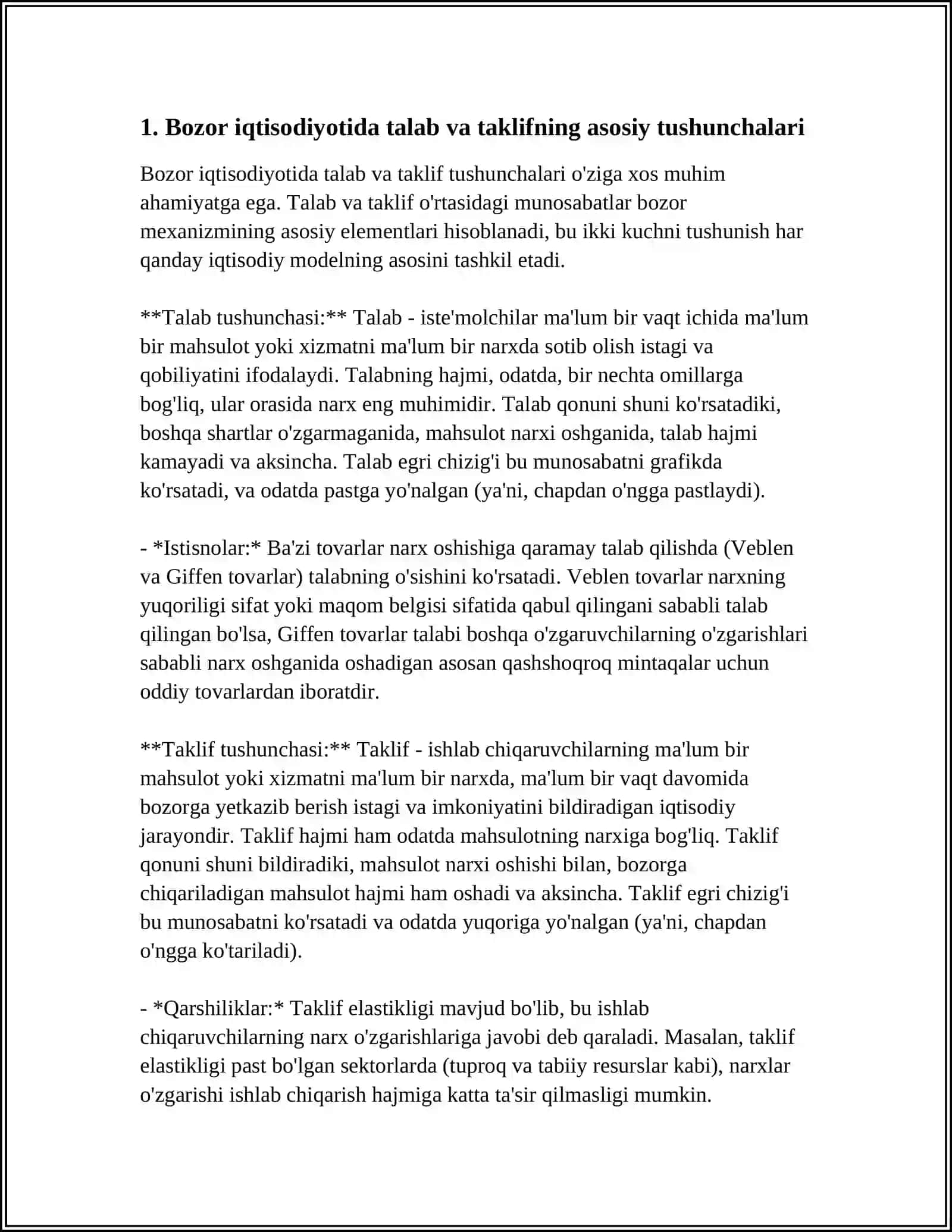 BOZOR IQTISODIYOTIDA TALAB VA TAKLIFNING AHAMIYATI.V 4