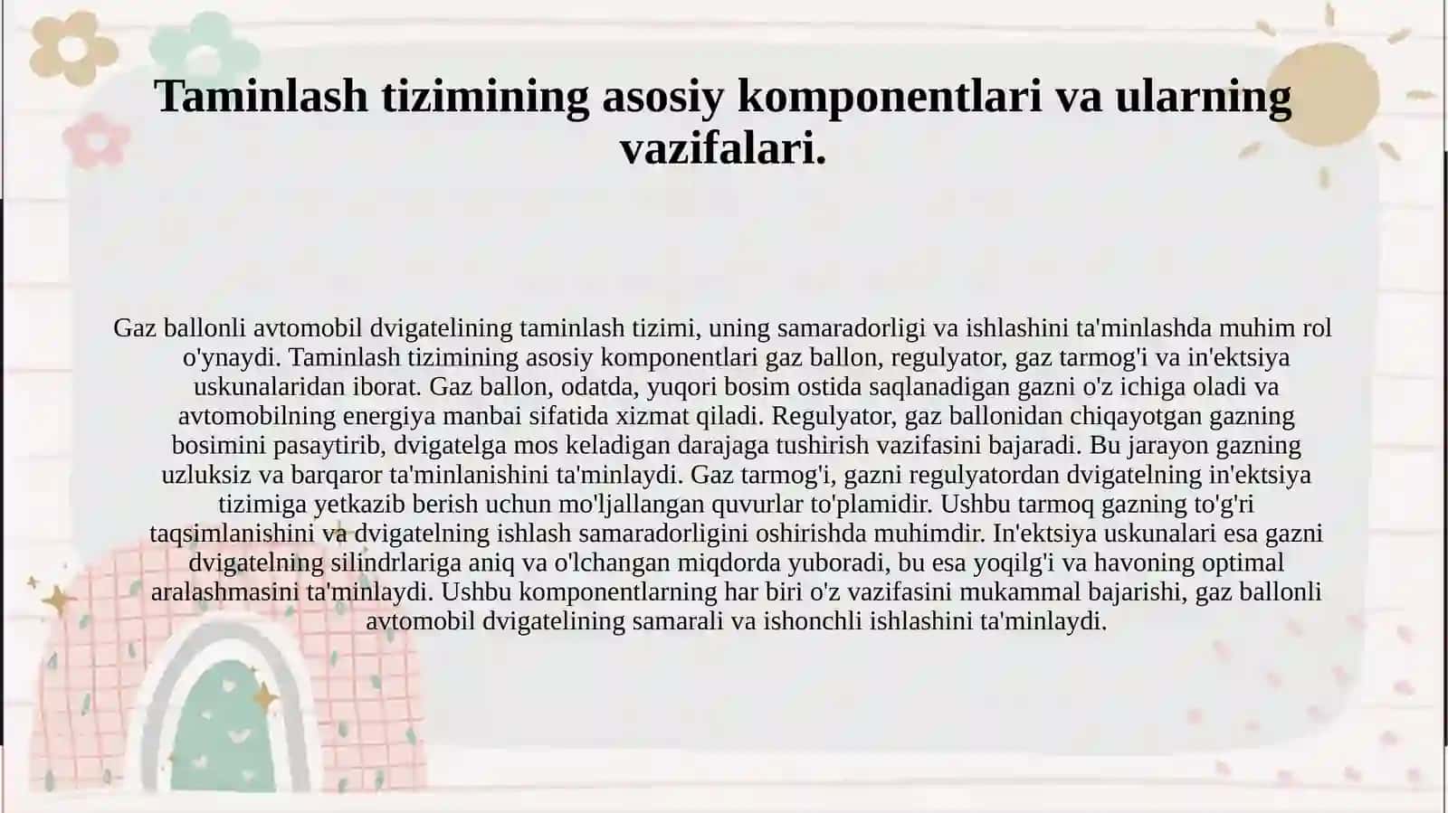 Gaz ballonli avtomobil dvigatelning taminlash tizimining vazifasi tuzilishi va ishlashi1 4