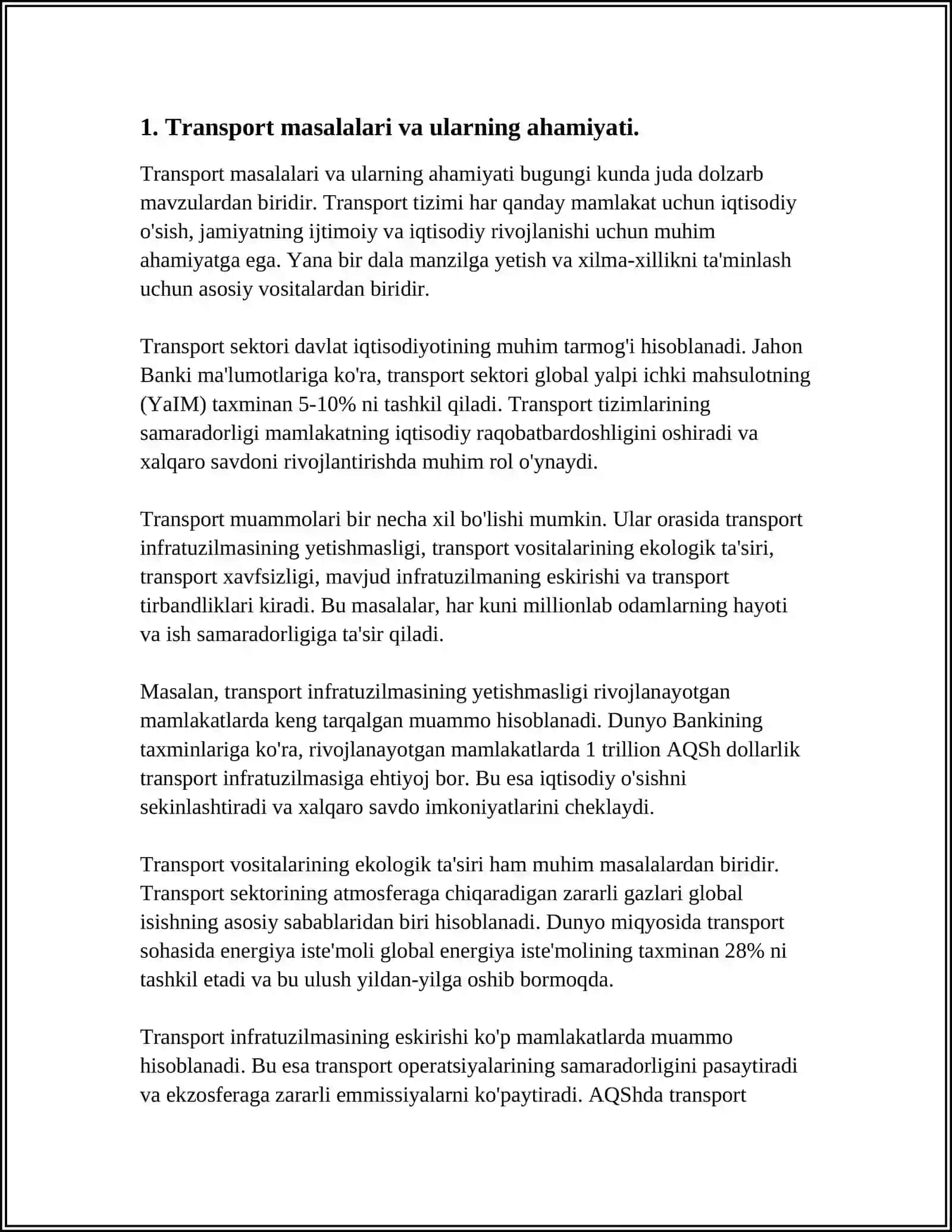 TRANSPORT MASALALARIGA KELTIRILGAN TAQSIMOT MASALALARI 4