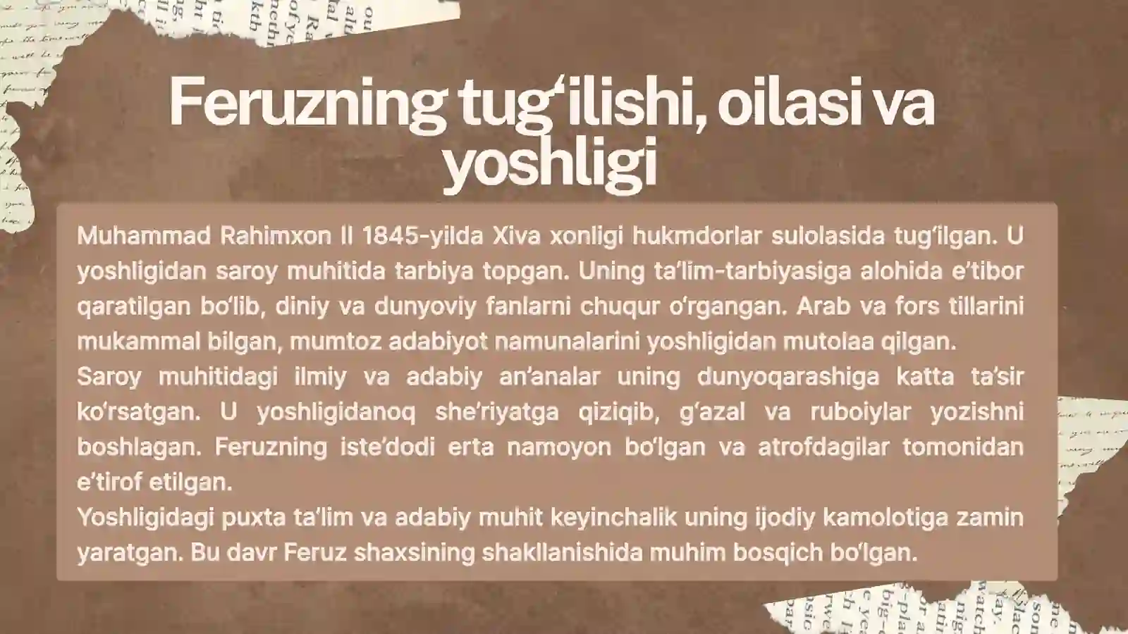 MUHAMMAD RAHIMXON II FERUZ HAYOTI VA IJODI 4