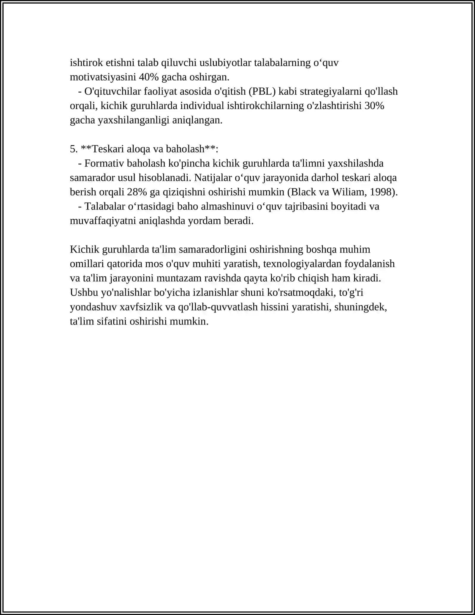 GOSPITAL PEDAGOGIKANI KICHIK GURUHLARDA YOKI INDIVIDUAL TASHKIL ETISHNING XUSUSIYATLARI VA TA'LIM TEXNOLOGIYALARINI QOʻLLASH USULLARI 4