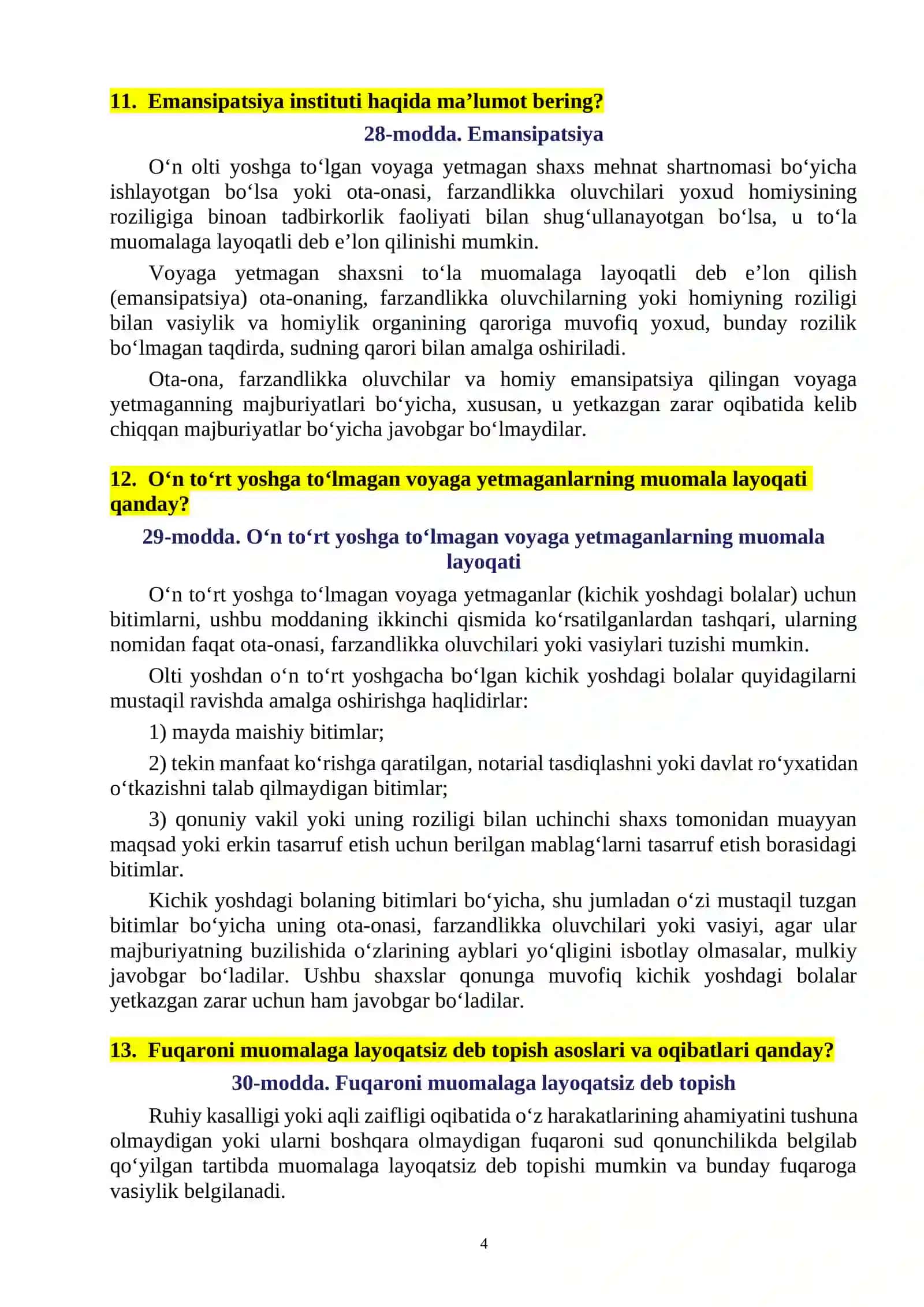 Adliya vazirligi tizimidagi bo‘sh lavozimlar uchun argos 200 ta savol va javoblar 4