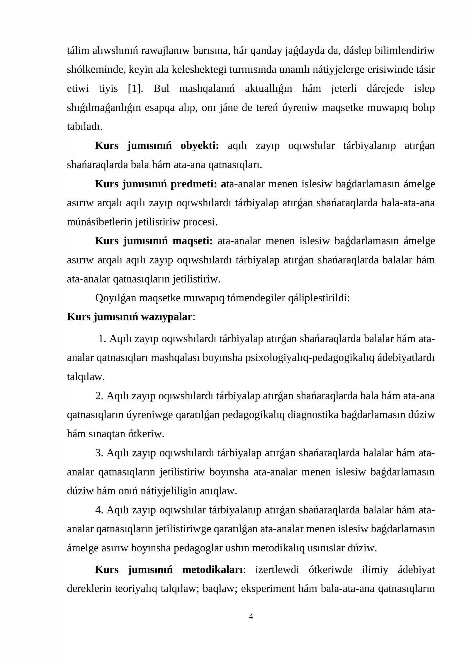 Oligofrenopedagogika: oligofrenopedagogika tálim baǵdarı 4