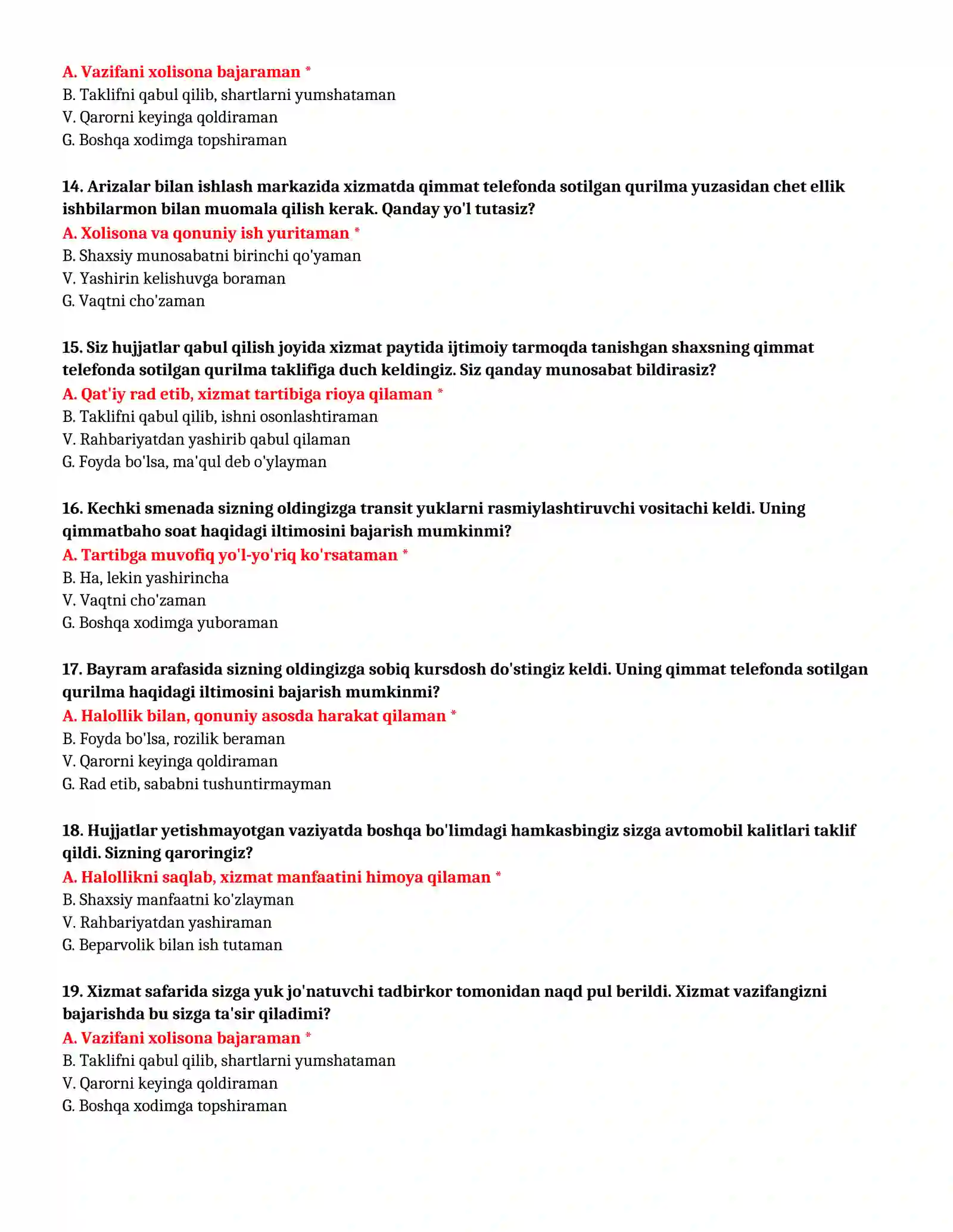 BOJXONA IMTIHON TESTLARI 4