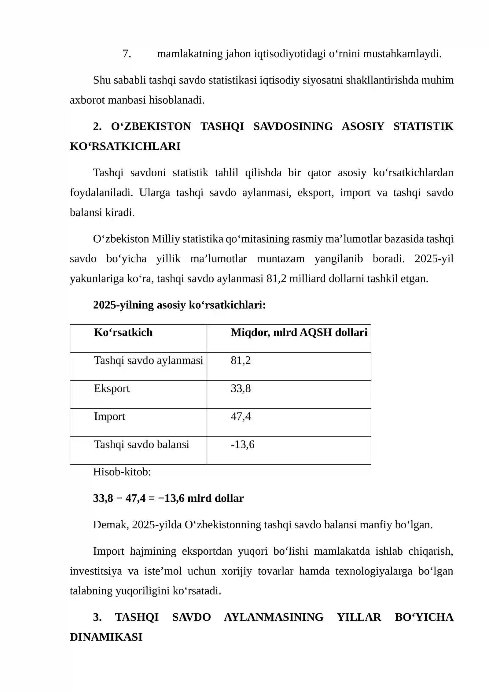 O‘zbekistonning Tashqi Savdo Ko‘rsatkichlari Bo‘yicha Statistik Ma’lumotlar Asosida Diagrammalar Tayyorlash 4