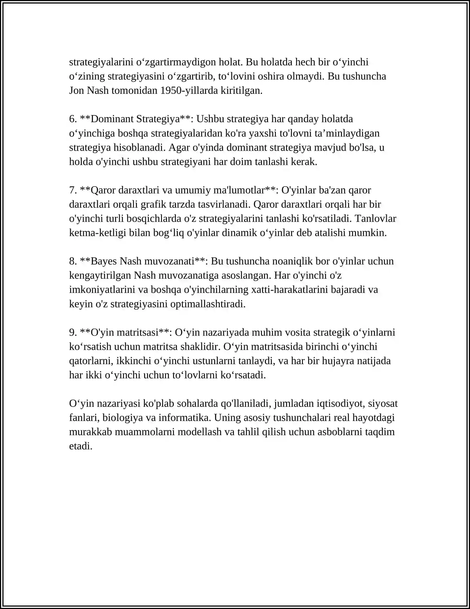 O'YIN NAZARIYASI VA UNING INSTITUTSIONAL TAHLILDA QO'LLANILISHI 4