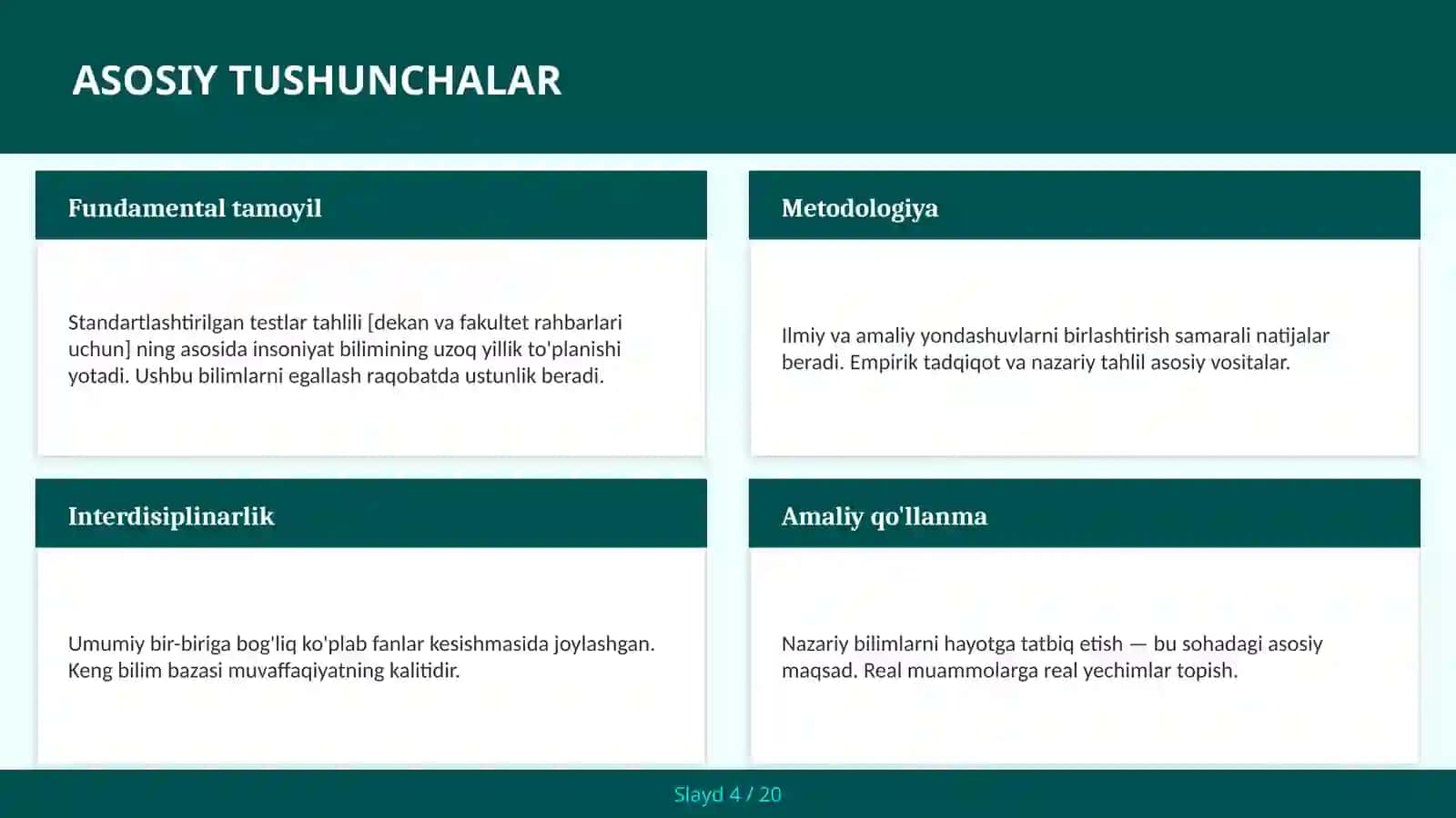 Standartlashtirilgan testlar tahlili [dekan va fakultet rahbarlari uchun] 4