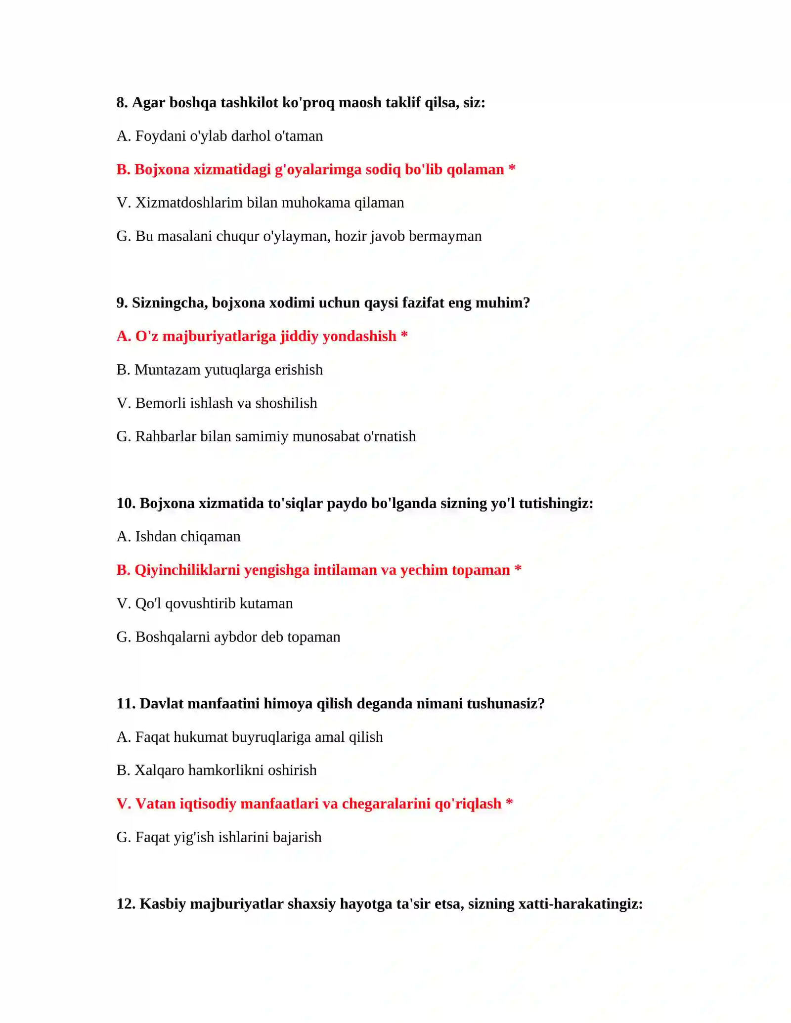 Bojxona IQ test savollari va javoblari PDF 4