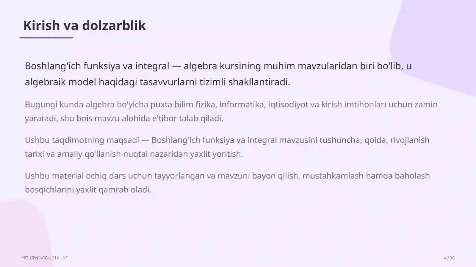 Boshlang'ich funksiya va integral (11-sinf) 2
