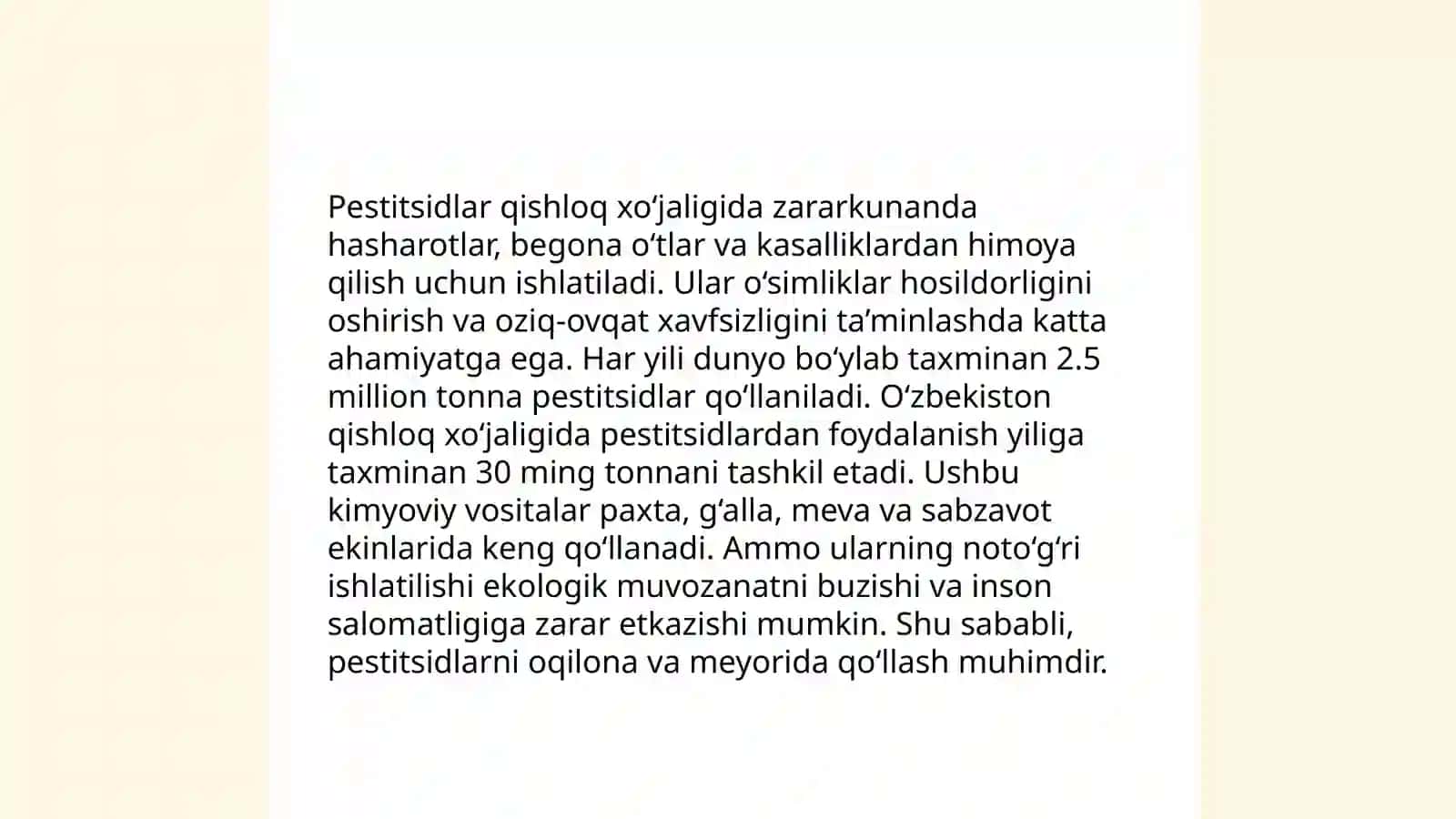 Qishloq ho'jaligida mehnat gigienasi.Pestitsidlar haqida tushuncha 4
