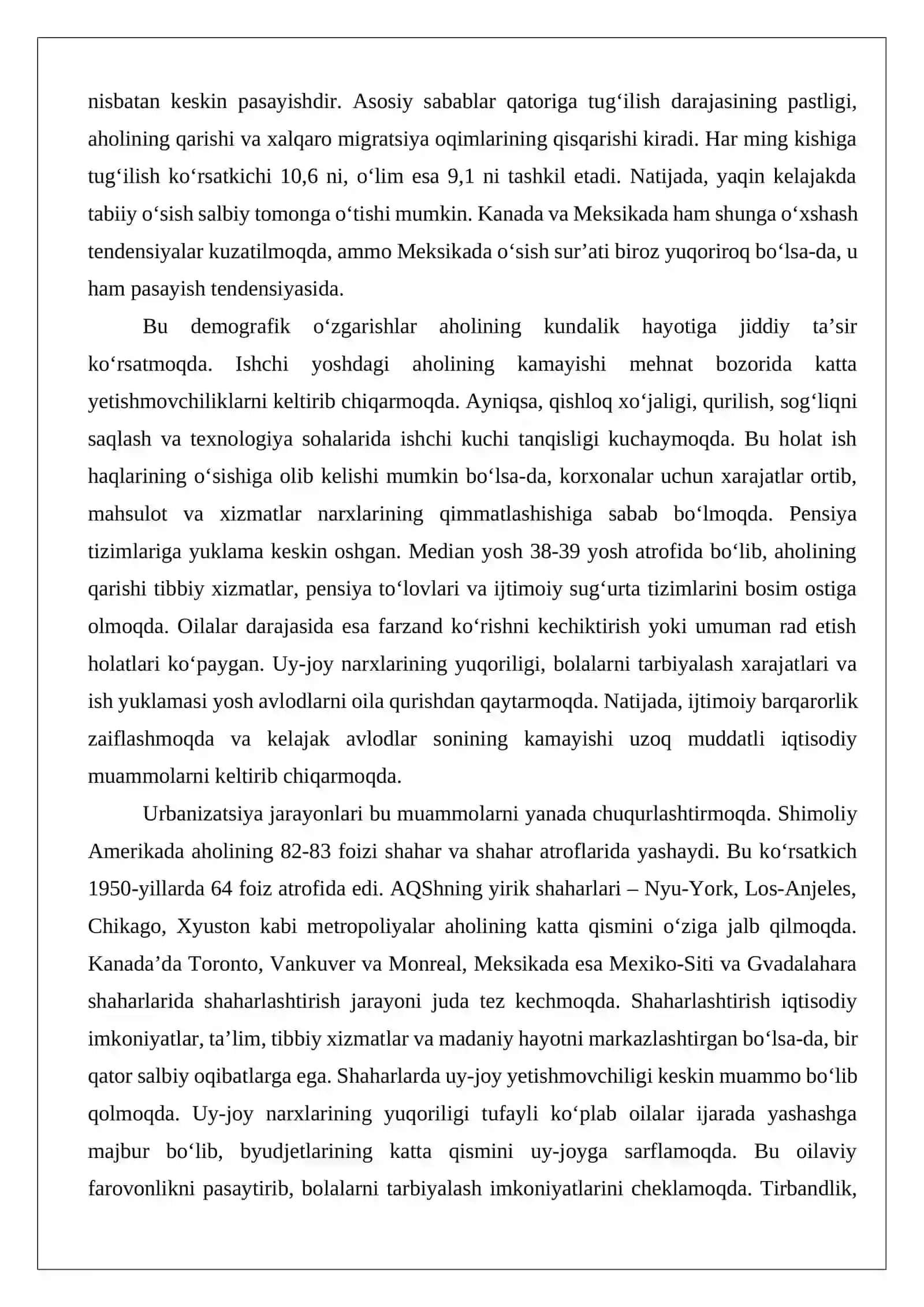 Shimoliy Amerika yuz tutayotgan bugungi kundagi dolzarb muammolar va ularning aholi hayotiga ko‘rsatayotgan ta’siri 4