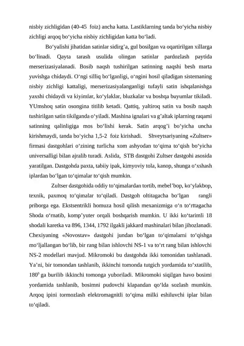 Andijon viloyati Buloqboshi tumanida satin assortimentdagi to’qima ishlab chiqarish korxonasini loyihalash 4