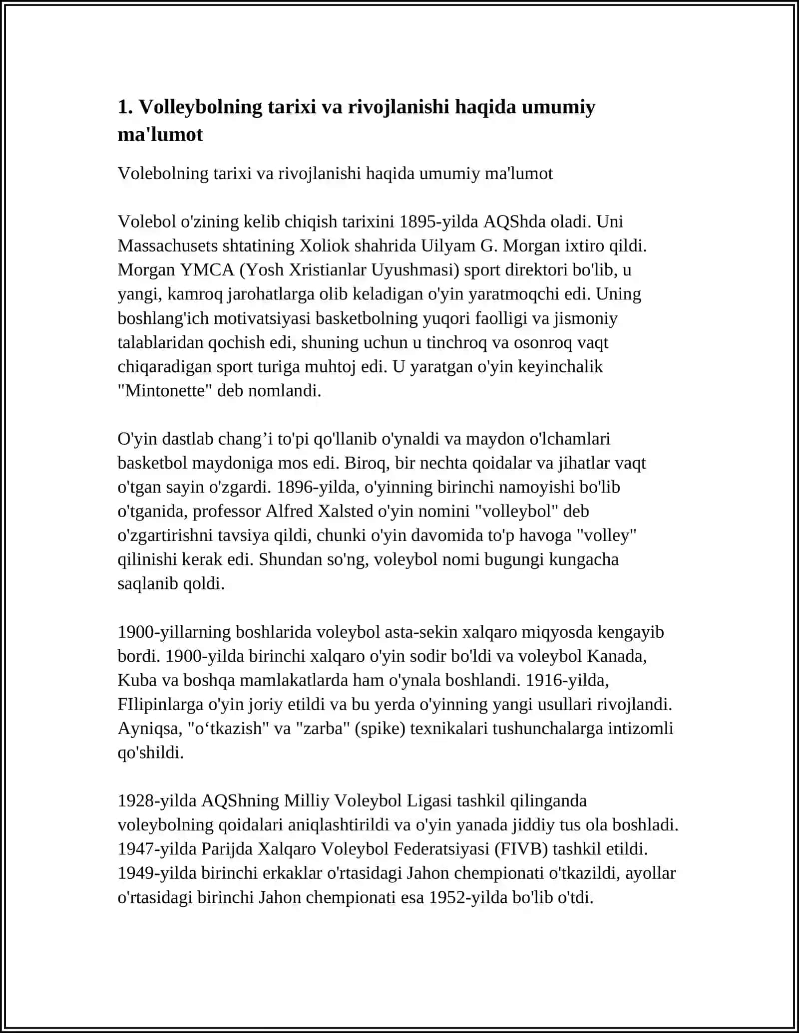 SPORT O'YINLARI VOLLEYBOL HAQIDA UMUMIY MA'LUMOTLAR 4