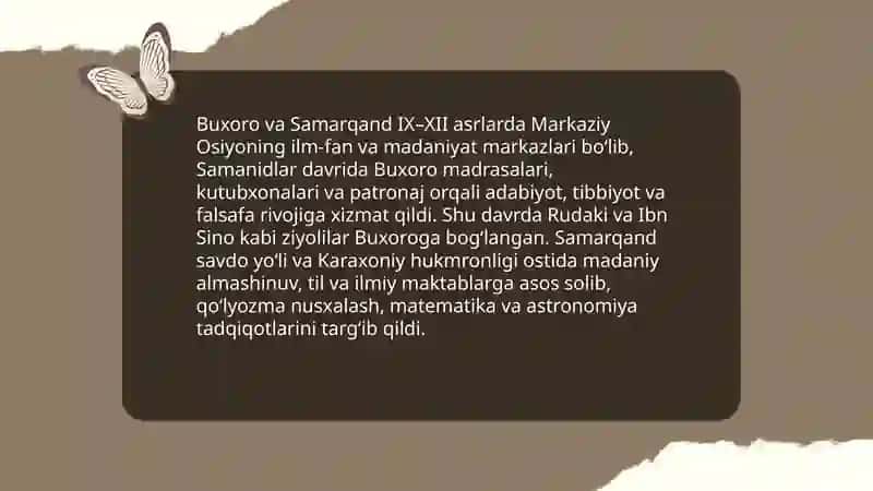 IX‒XII asrlarda mamlakatimiz hududida ro‘y bergan madaniy uyg‘onish (Renessans) 4