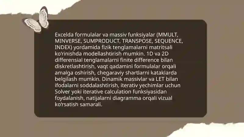 Excel elektron jadvali imkoniyatlari va fizik masalalarni yechish metodikasi 4