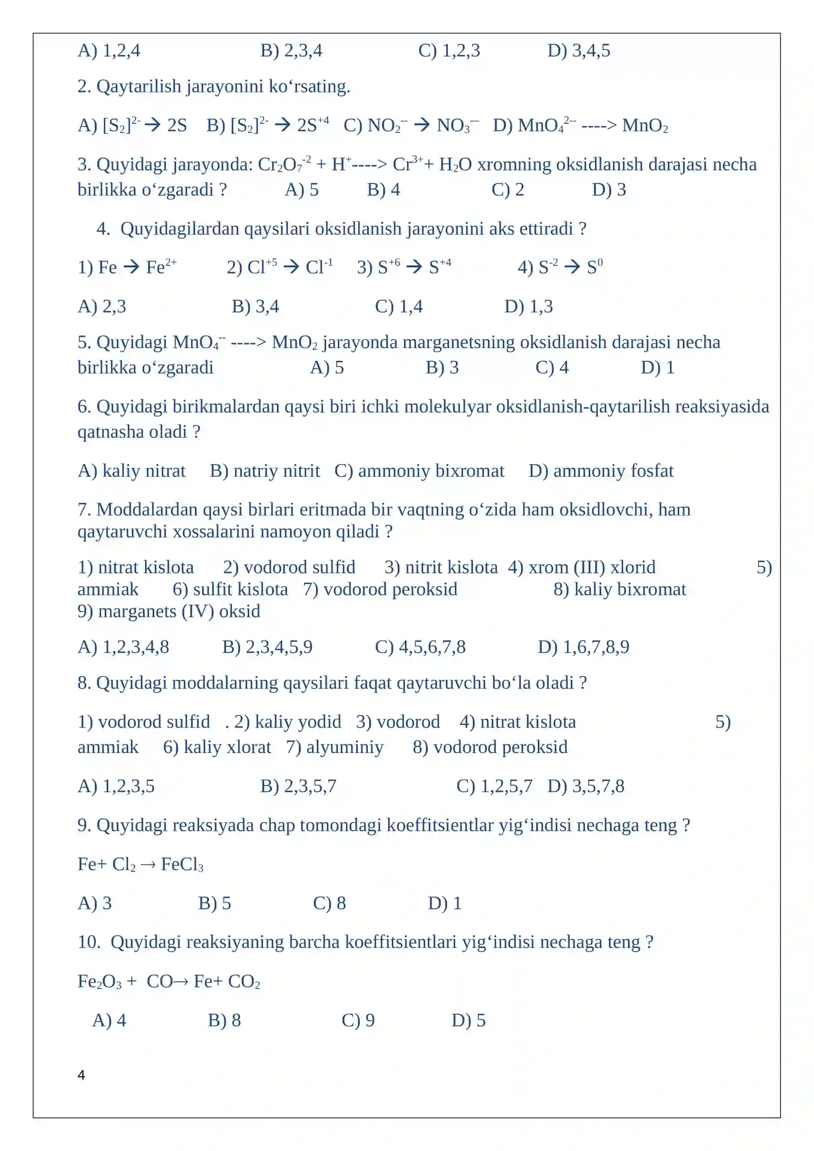 8-sinf kimyo nazorat ishi daftar 4
