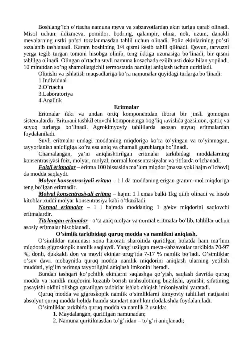 O’simlik namunasini olish va tahlilga tayyorlash 4