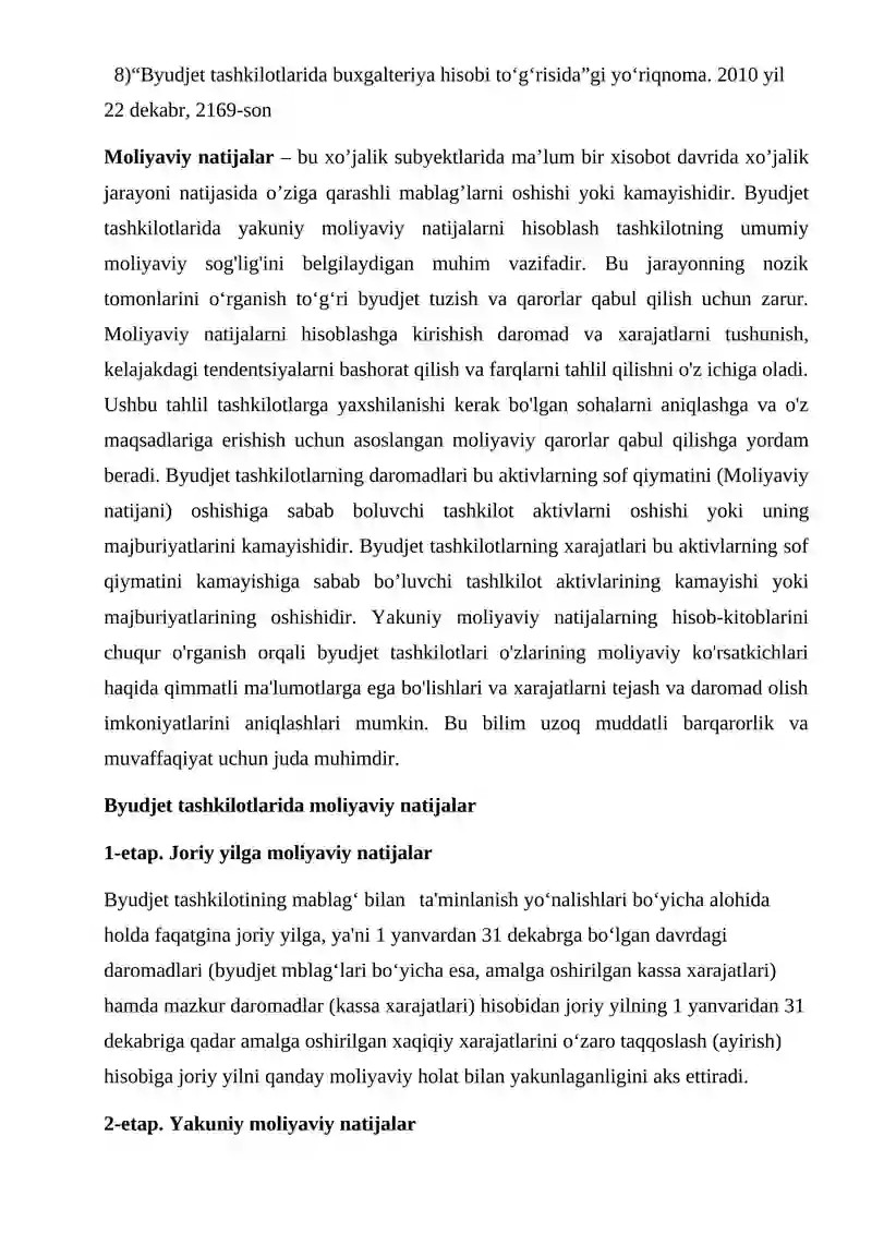 Budjet tashkilotlarida yakuniy moliyaviy natijalar hisobi 4