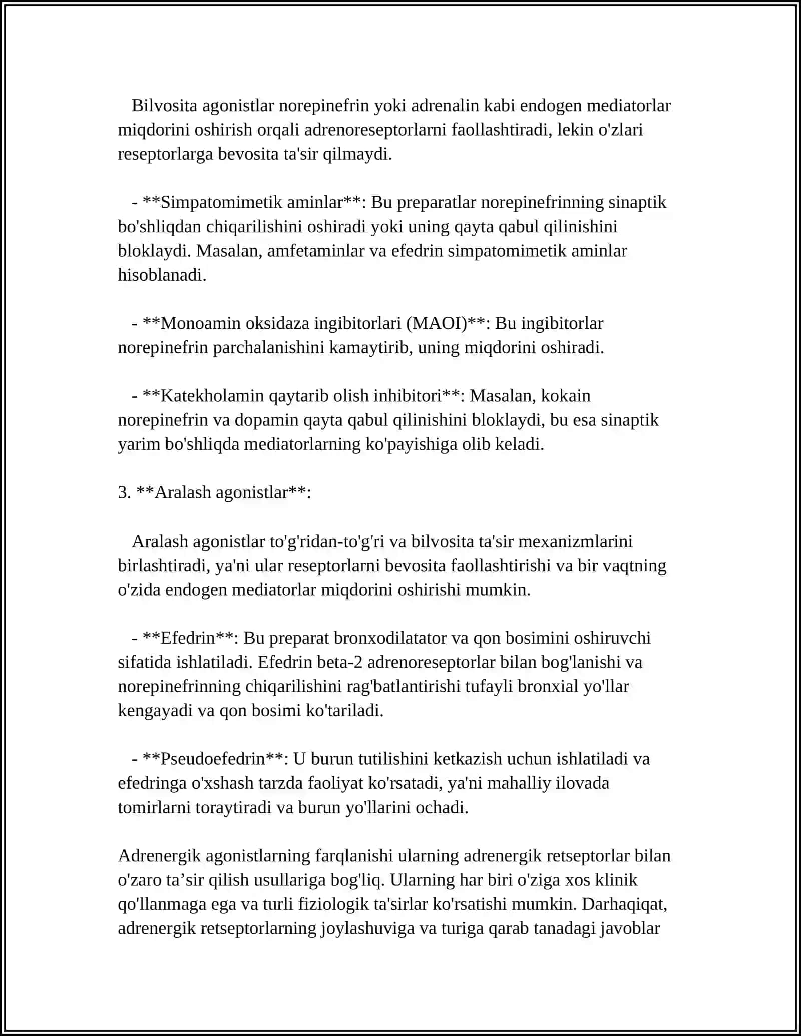 ADRENERGIK SINAPSLARNI QO'ZG'ATUVCHI DORI VOSITALARI 4