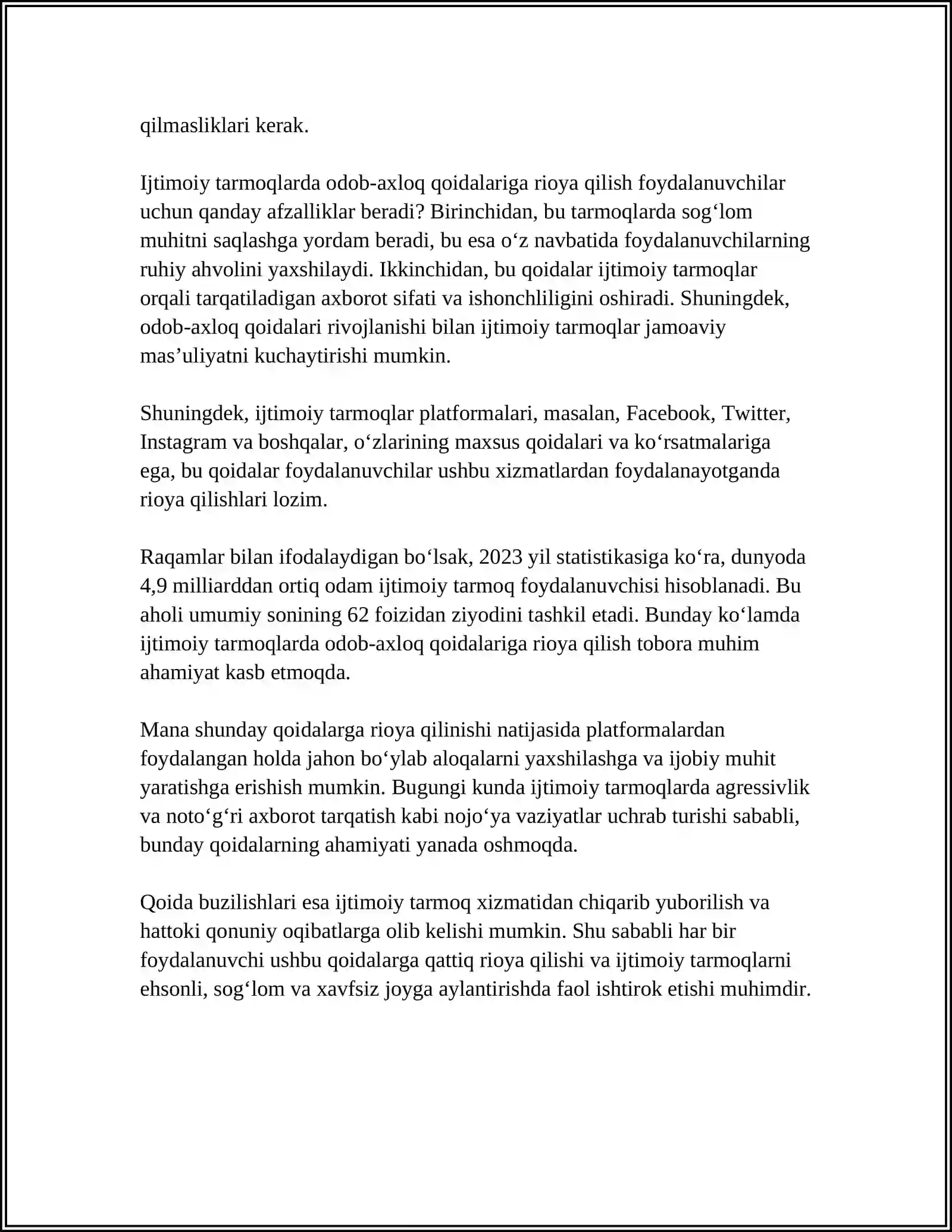 Referat: IJTIMOIY TARMOQDA ODOB AXLOQ 4