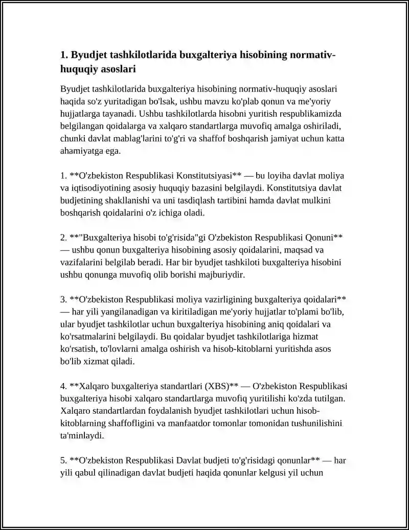 BYUDJET TASHKILOTLARIDA BUXGALTERIYANI HISOBINI TASHKIL ETISH 4