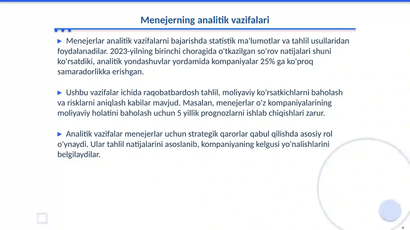 Strategiyani yaratishda va qayta ishlash jarayonida menejerning vazifalari 4