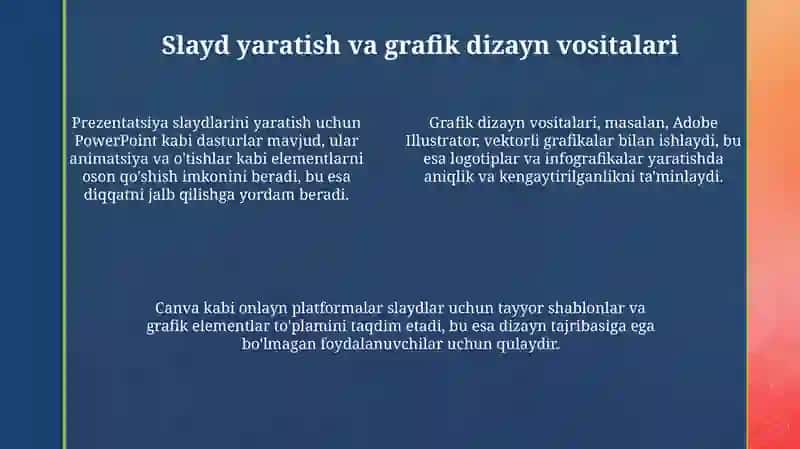 Taqdimotlarni ishlab chiqishning instrumental vositalari 4