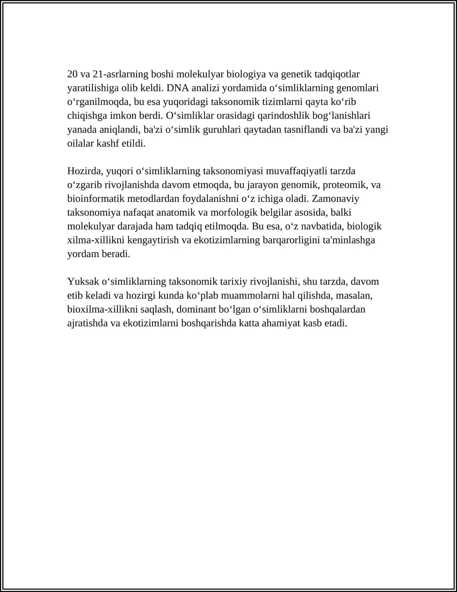 YUKSAK ÕSIMLIKLARNING TAKSONOMIK TARIXI 4