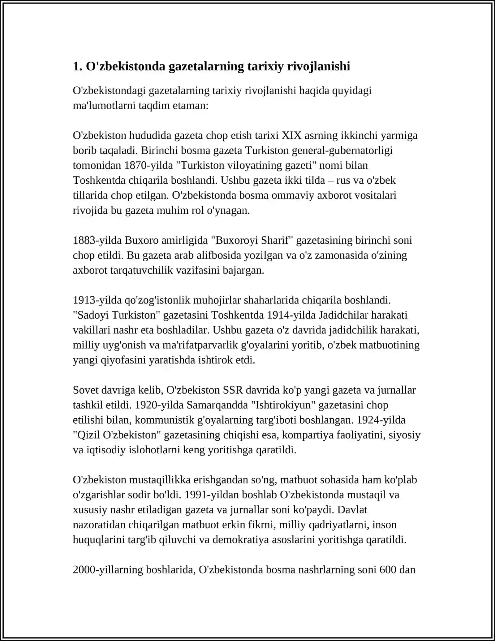 O'ZBEKISTONDA GAZETALARNING HOZIRGI KUNDAGI O'RNI VA AHAMIYATI 4
