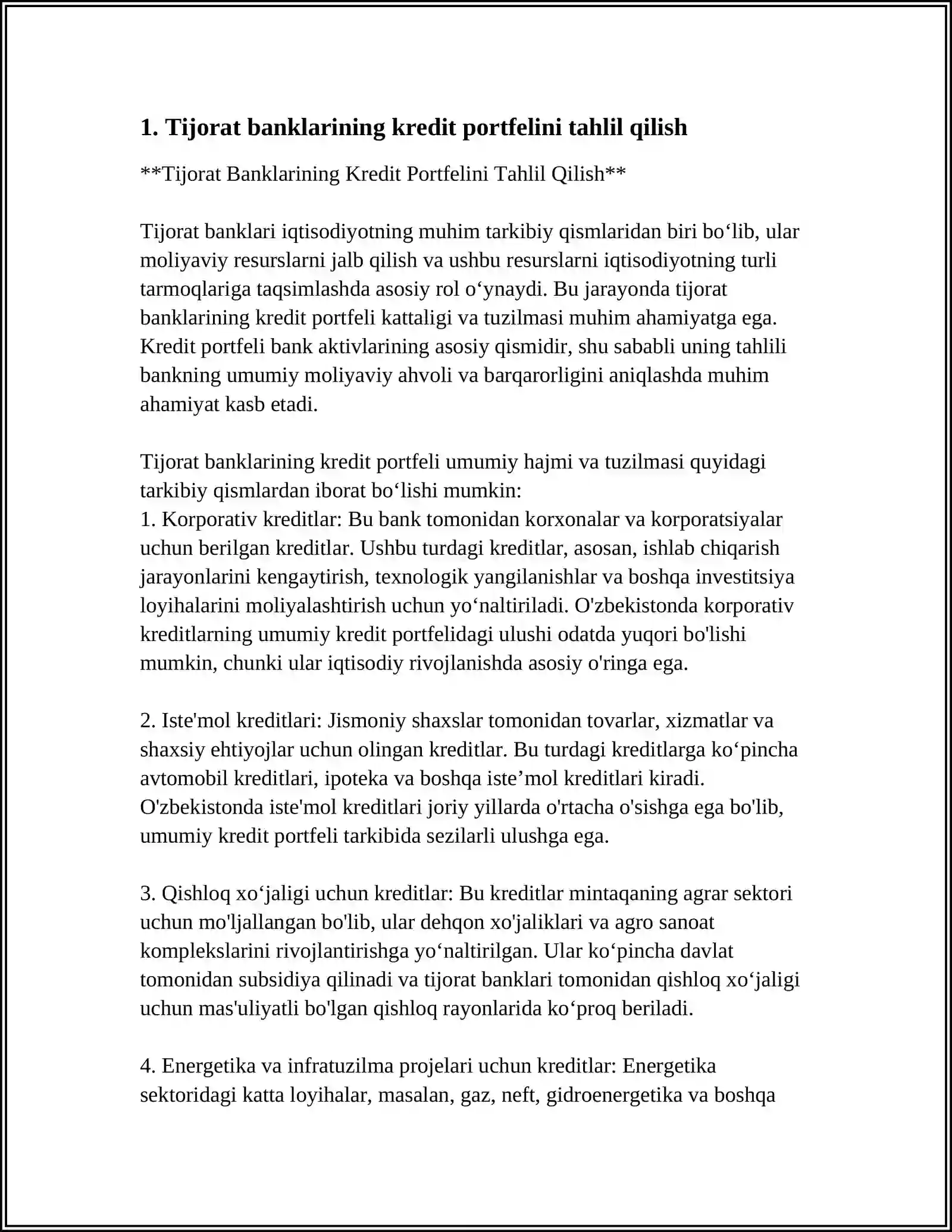 Tijorat Banklarining Kredit Portfelini Ekonomik Modellashtirish 4