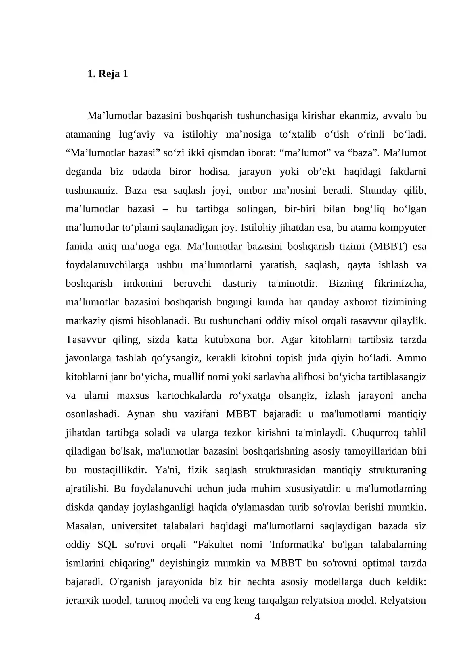 Ma’lumotlar bazasini boshqarish 4