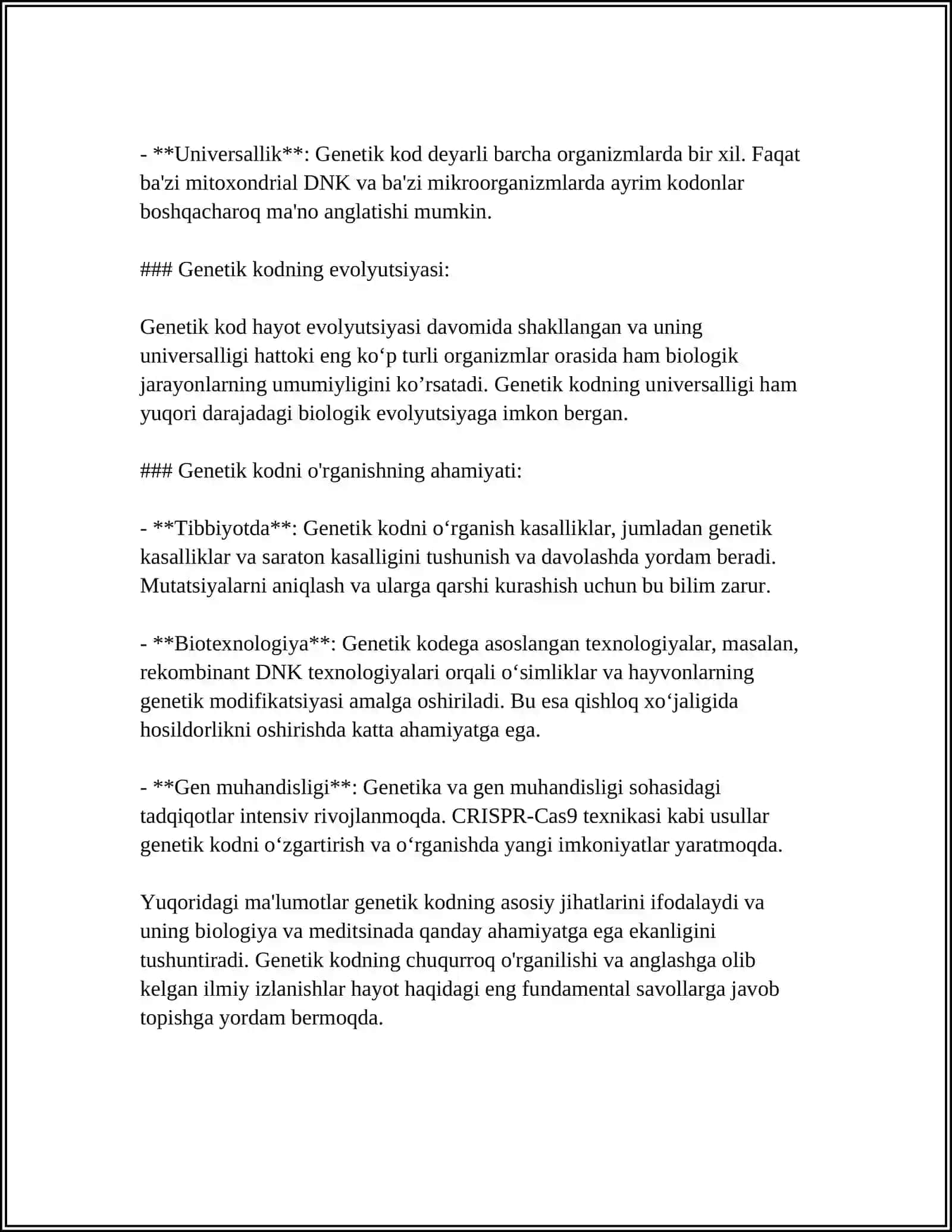 HUJAYRA BIALOGIYASI. IRSIYLANISHNING MOLEKULYAR ASOSLARI 4