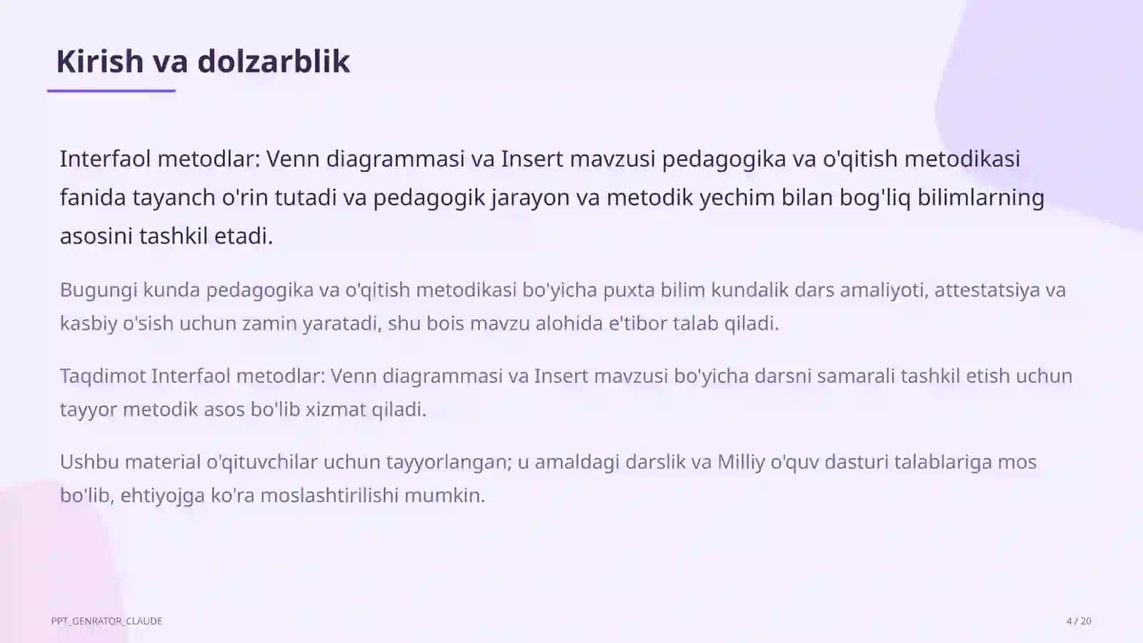 Interfaol metodlar: Venn diagrammasi va Insert 2