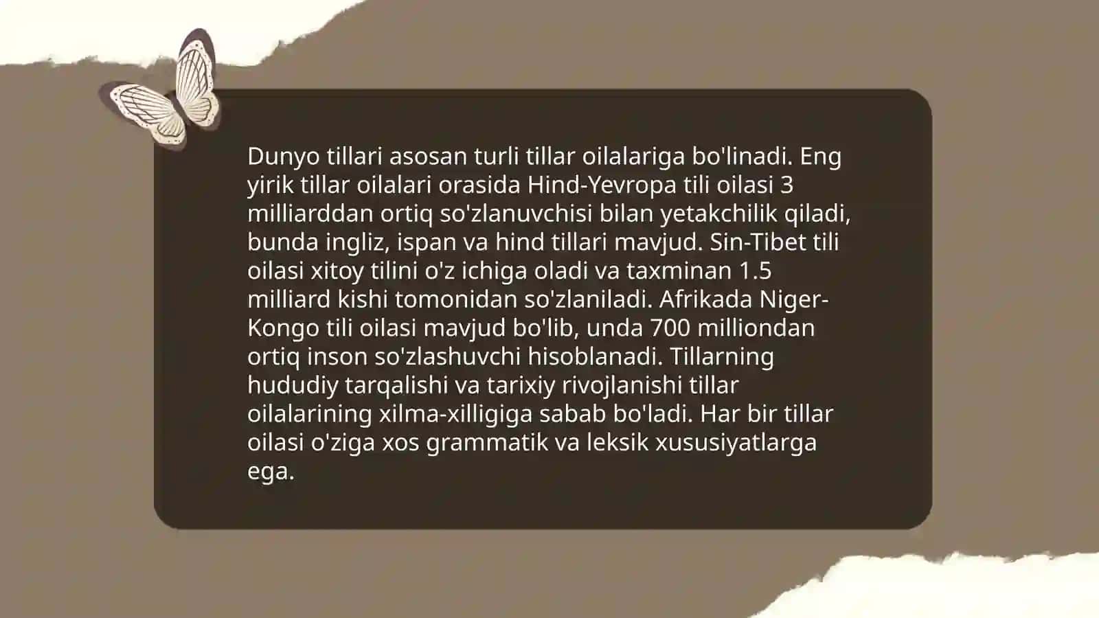 Dunyo tillari tasnifi va turkiy tillar oilasi 4