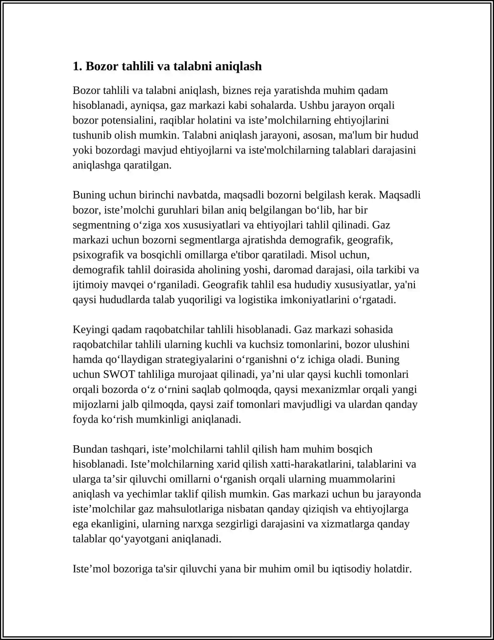 BIZNES REJA YARATISH ENG SIFATLI GAZ MARKAZI QANDAY ANIQLANADI 4
