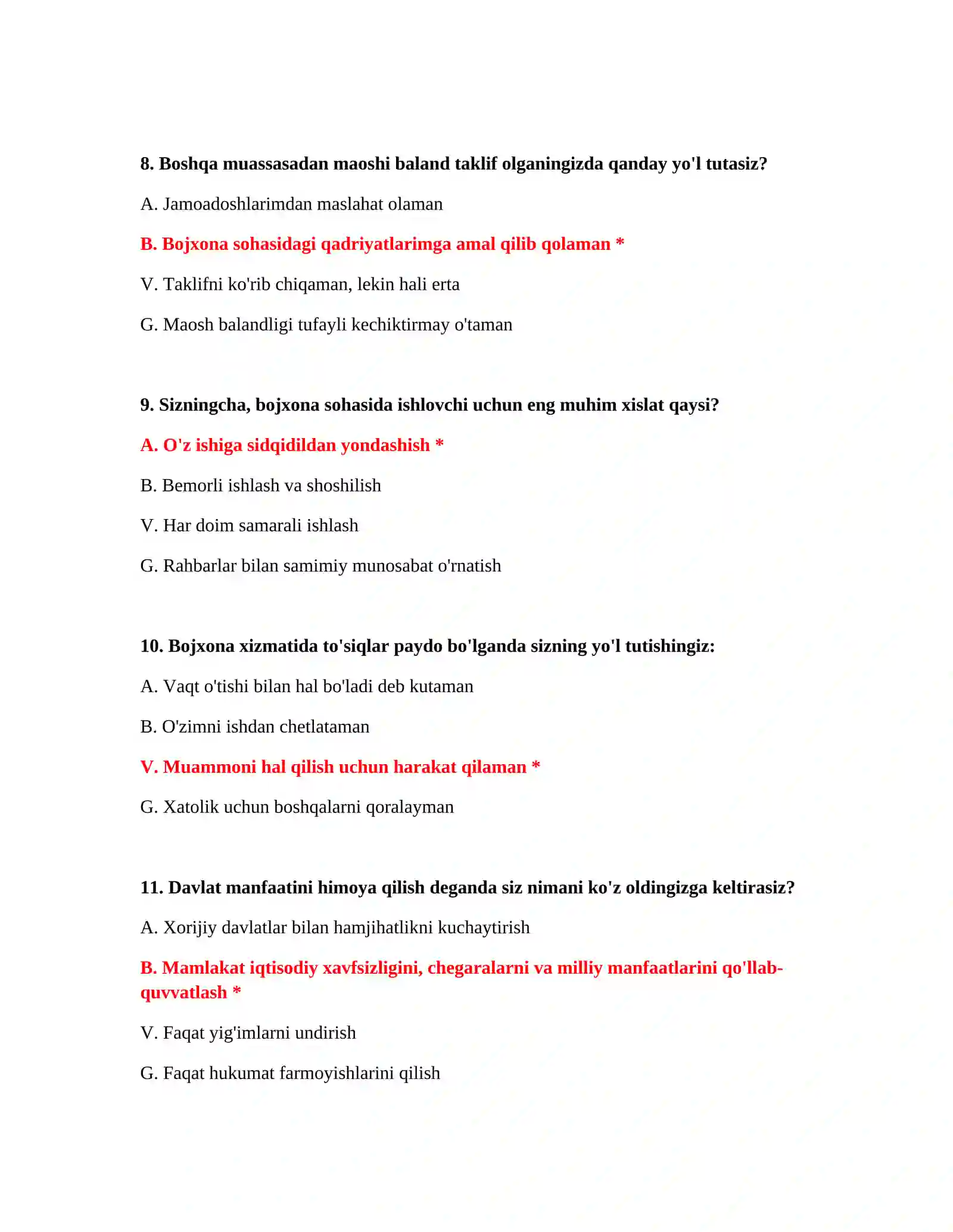 Bojxona xavfsizligi test savollari 4