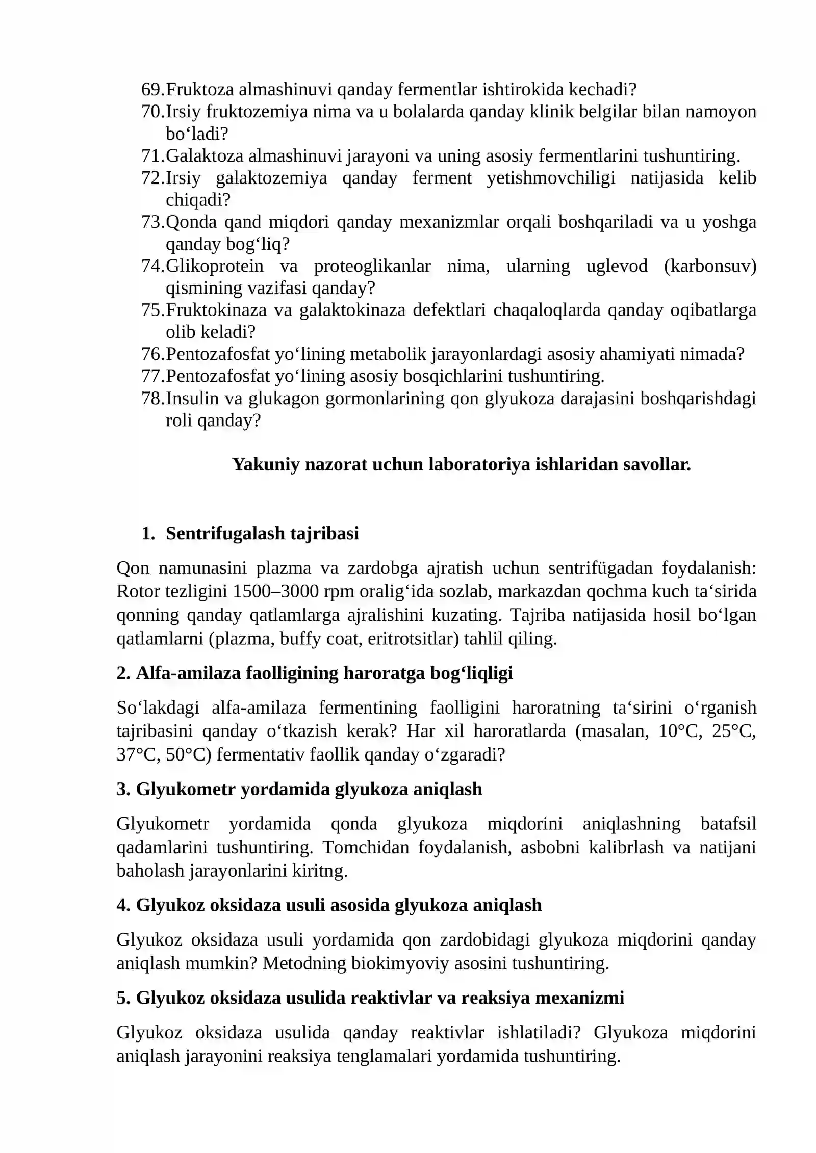 Biologik kimyo farmatsevtika kafedrasi Biokimyo fanidan yakuniy nazorat savollari 4