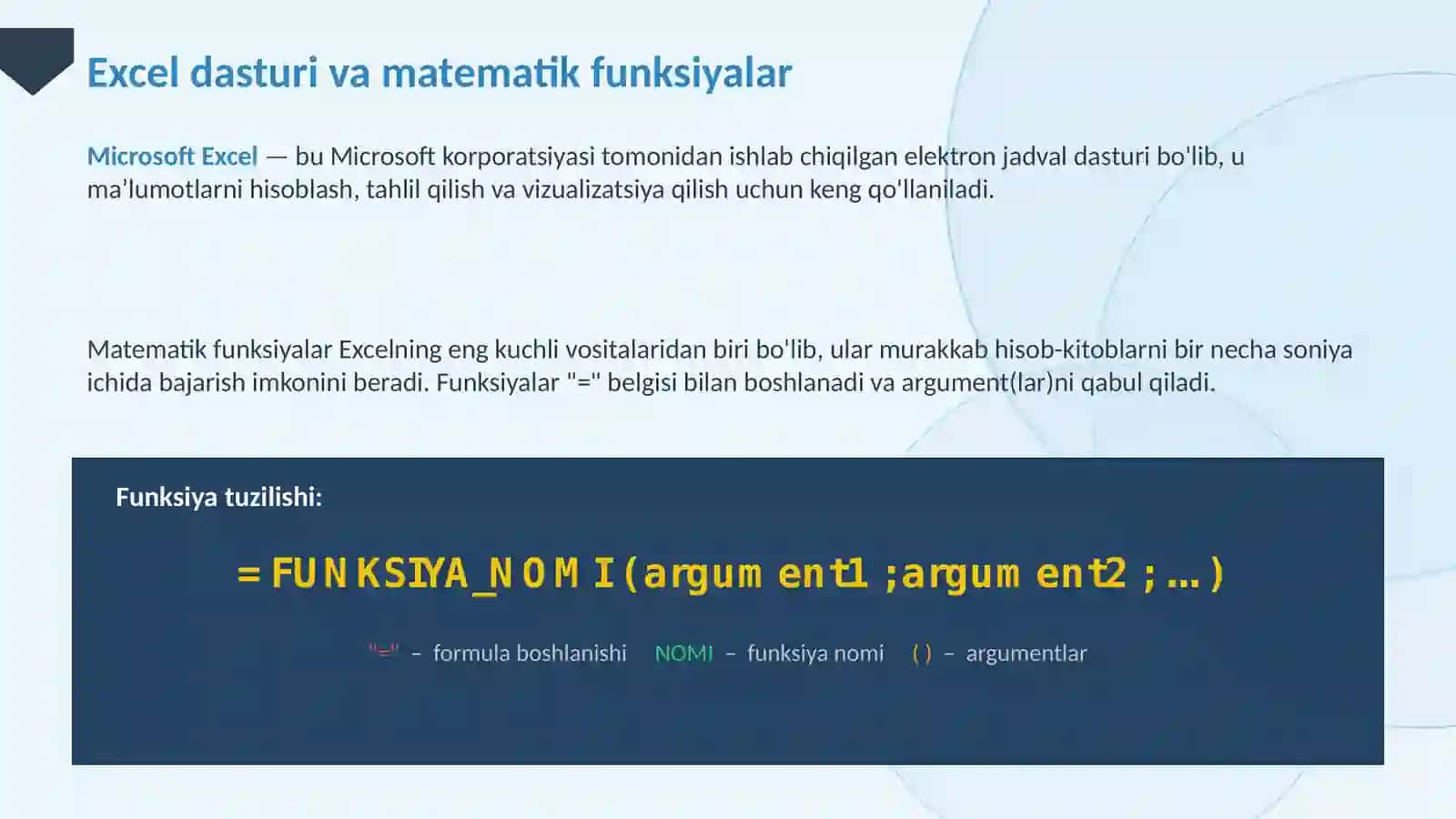 EXCEL DASTURIDA MATEMATIK FUNKSIYALAR BILAN ISHLASH 4