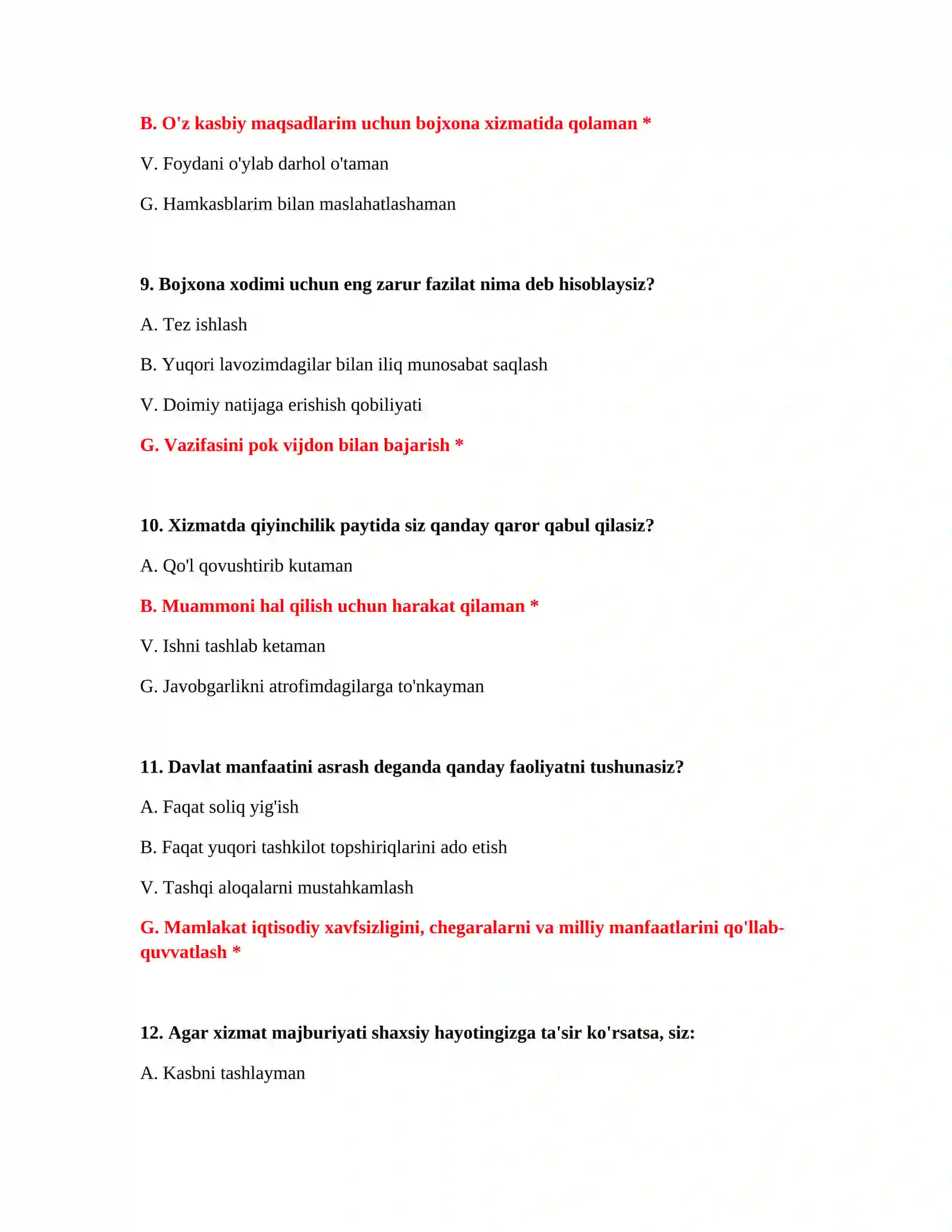 Bojxona IQ test savollari Word 4