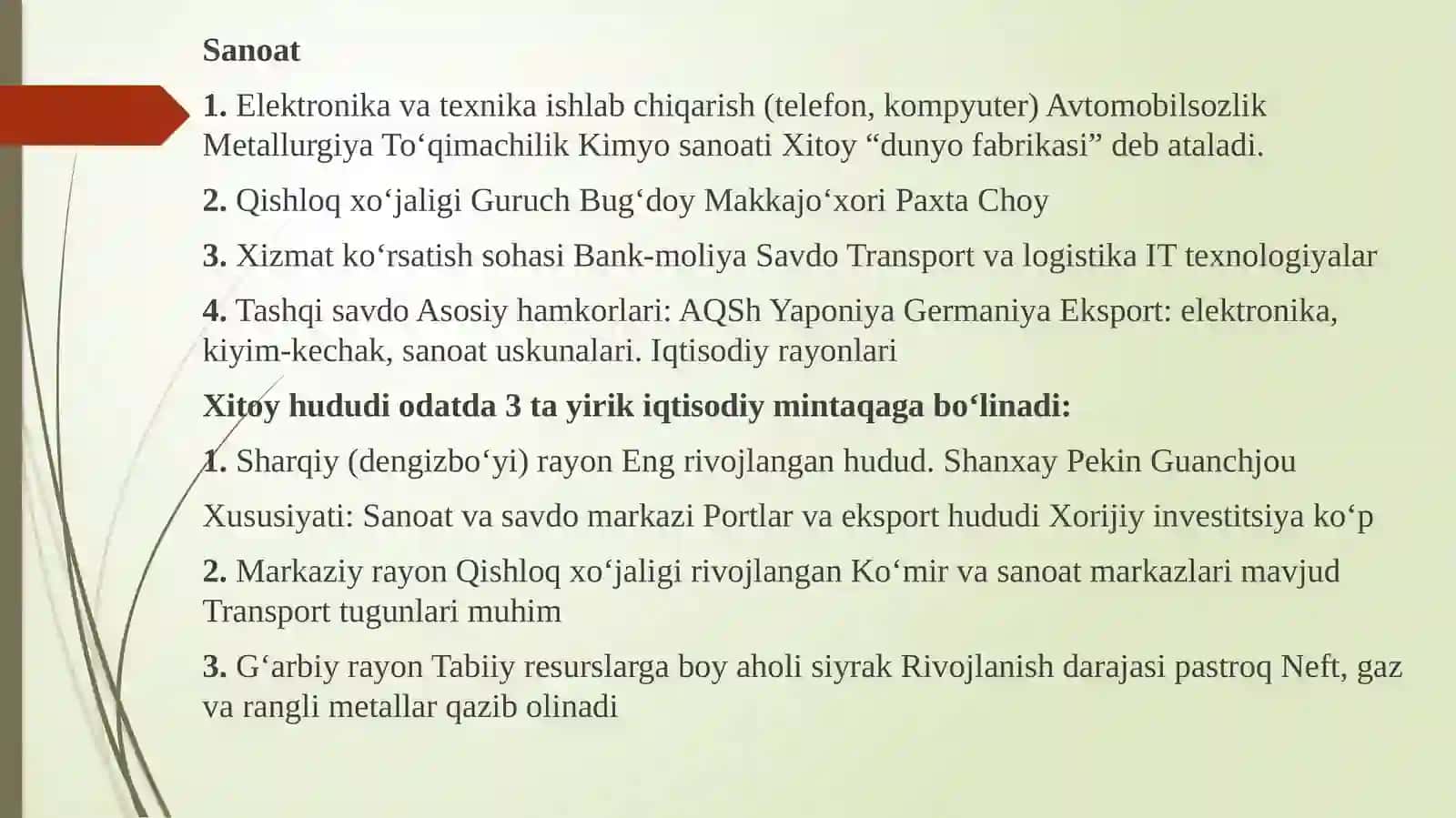 Xitoy xalq Respublikasi. Iqtisodiyoti va iqtisodiy rayonlari. Yaponiya. Hindiston Respublikasi 4