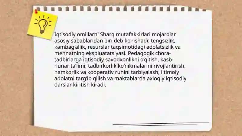 Sharq mutafakkir-larining konfliktlarni yuzaga kelish sabablari va ularni bartaraf etish haqidagi pedagogik g‘oyalarini o‘rganish hamda tahlil etish 4